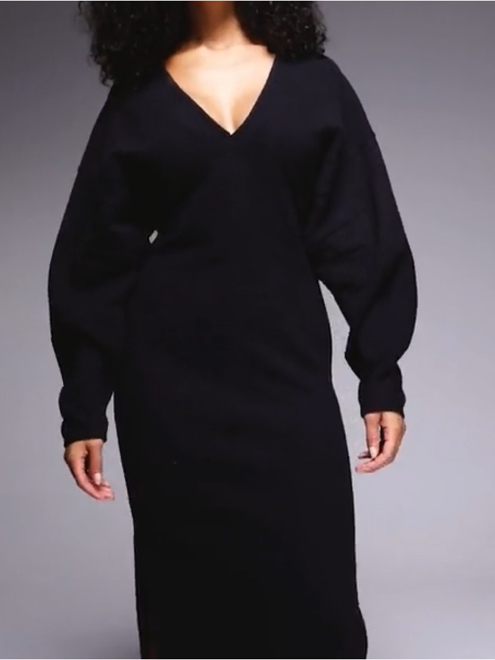 ASOS Black V-Neck Long Sleeve Midi Dress